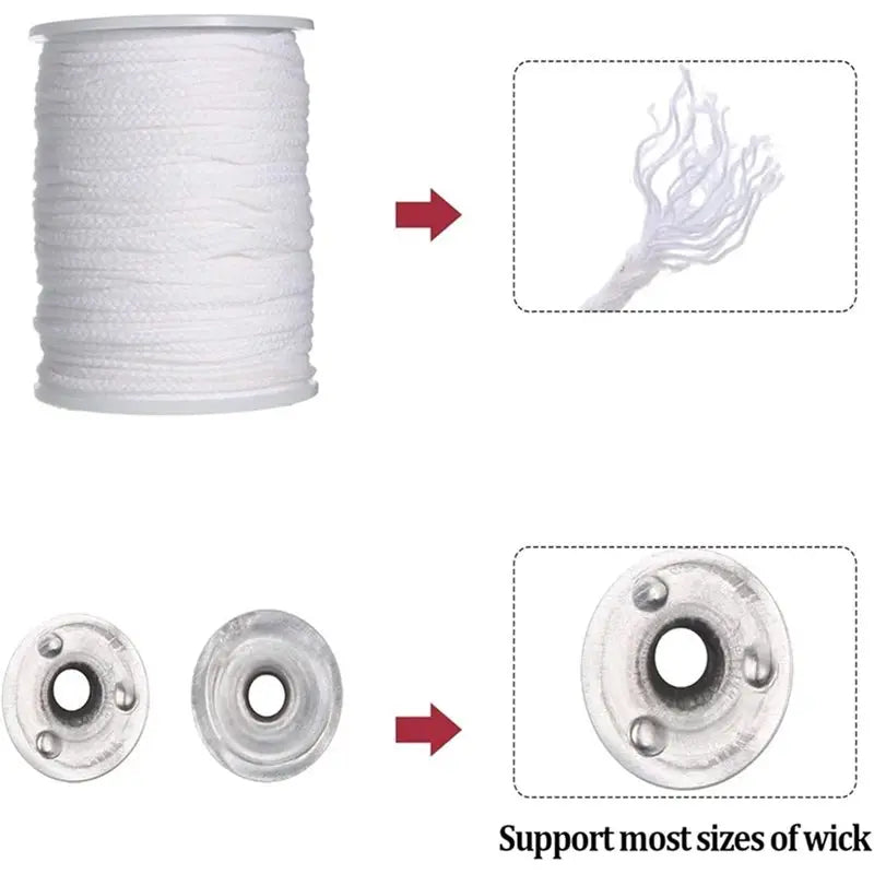 Braided Cotton Candle Wicks 200Ft Spool + 200 Metal Sustainers
