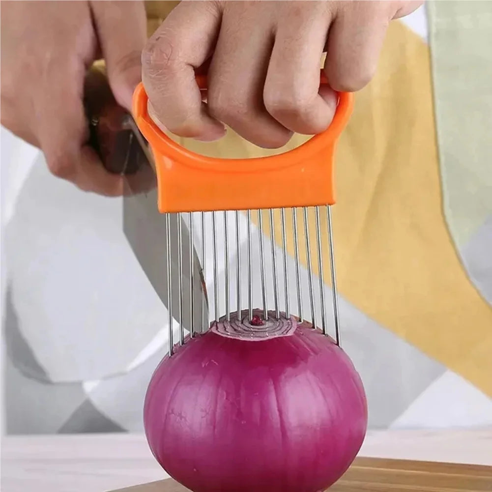 Stainless Steel Onion Slicer Holder & Vegetable Cutting Fork