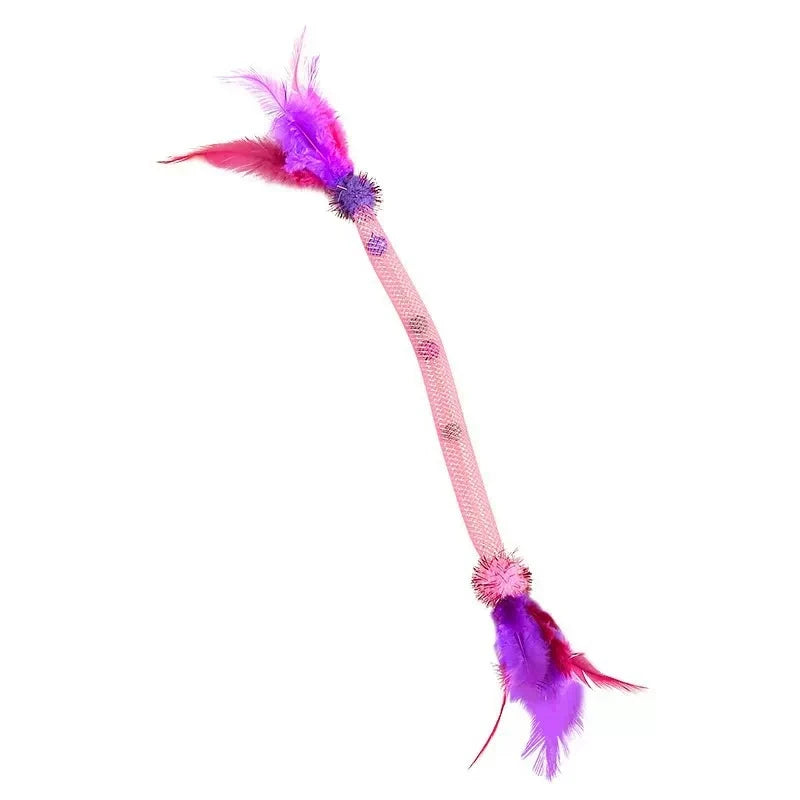 Elastic Mesh Tube Cat Toy – Feather Teaser Wand & Catnip Bell