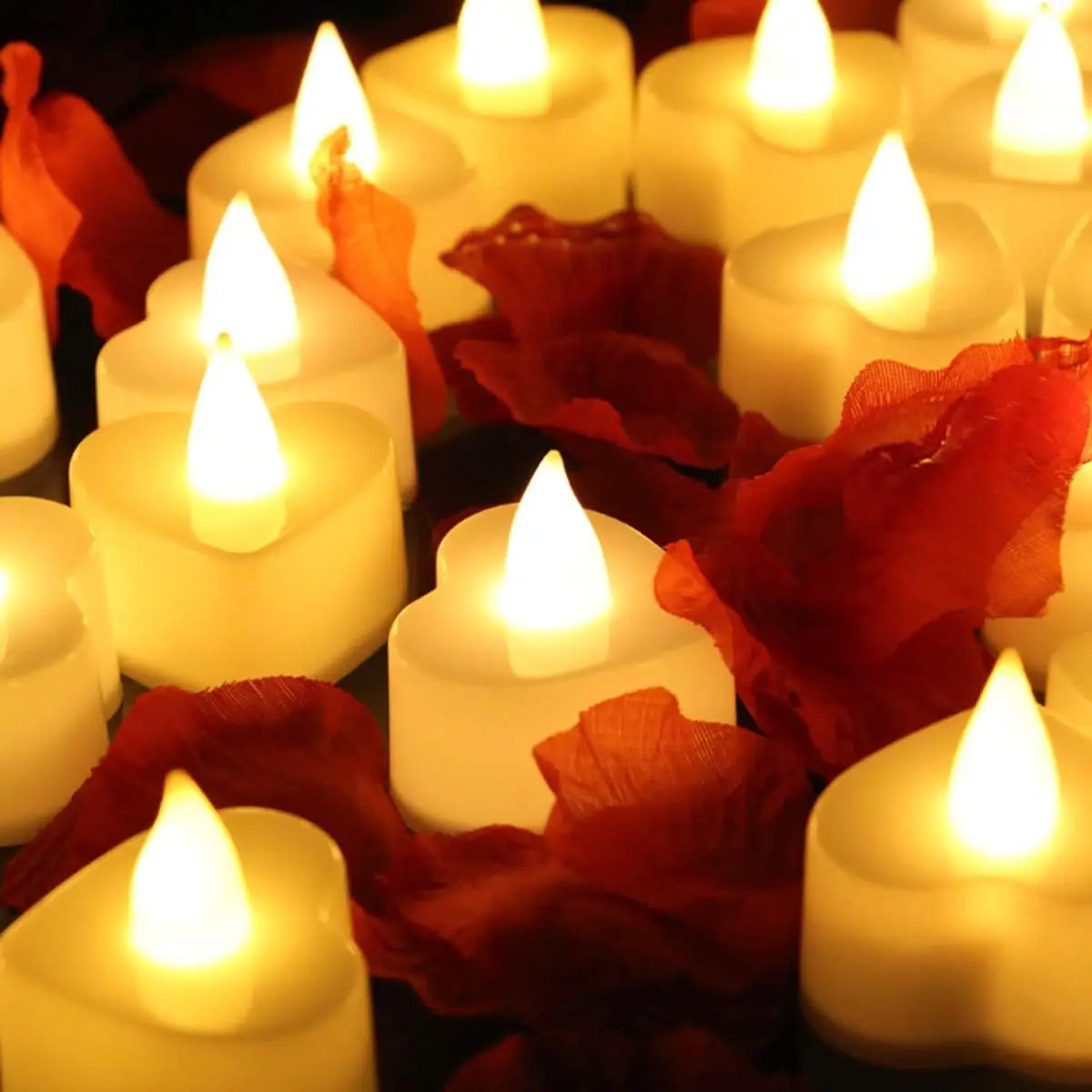 24-Pack Flameless LED Heart Tea Light Candles – Wedding Decor