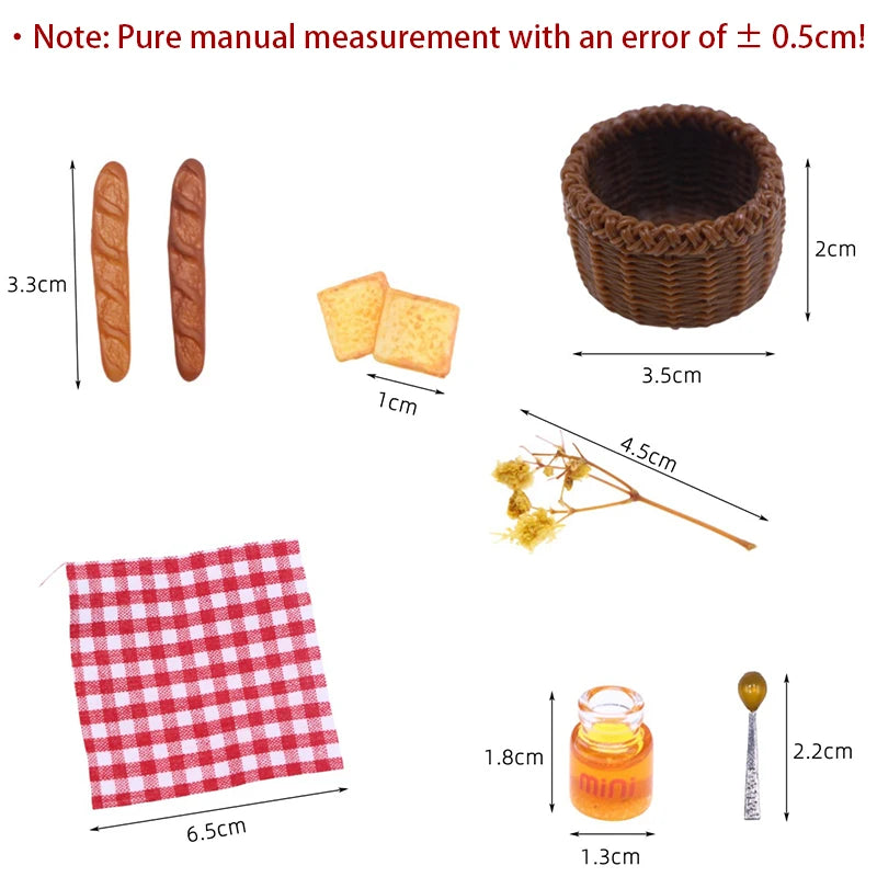 1:12 Dollhouse Mini Food Picnic Basket Set – Bread & Honey
