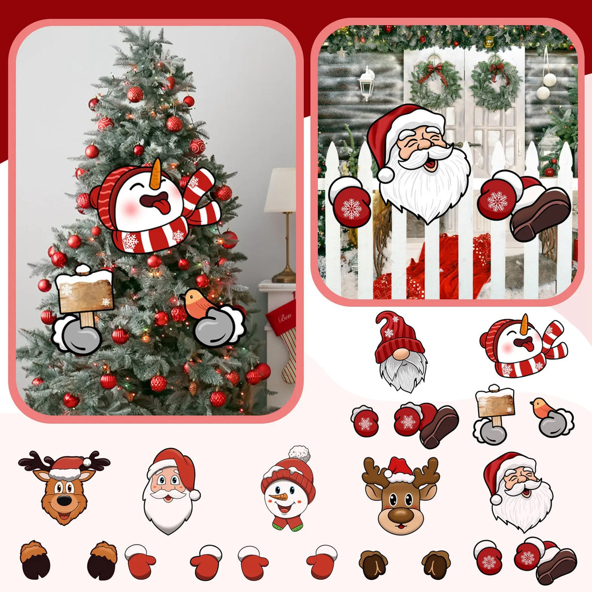 Santa Claus Fence Peeks Christmas Outdoor Decoration PVC Set