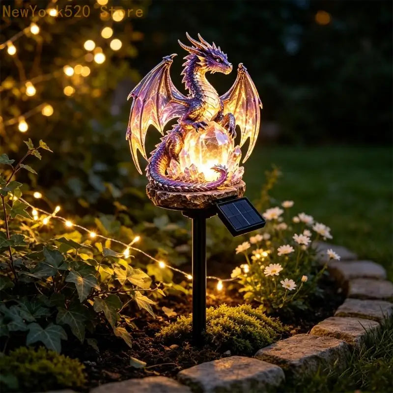 Solar Dragon Garden Stake Light – Resin Crystal Outdoor Accent