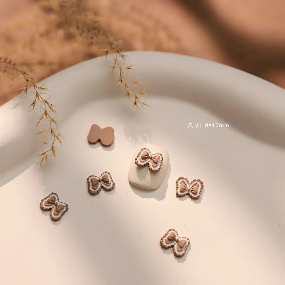 2PCS Autumn Metal Nail Charms Bear Bow Flower DIY Decorations