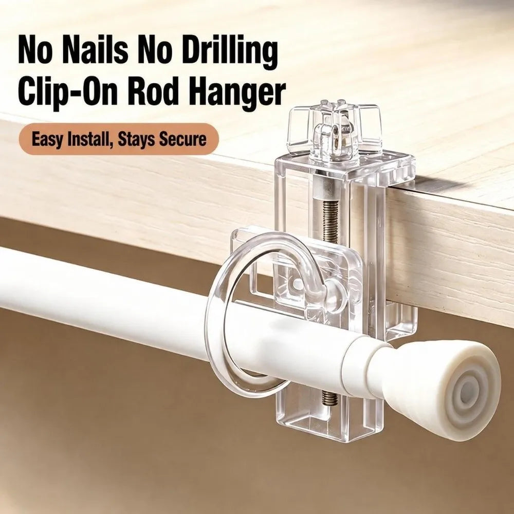 Clear Clip-On Curtain Rod Holder – Adjustable Clamp Bracket