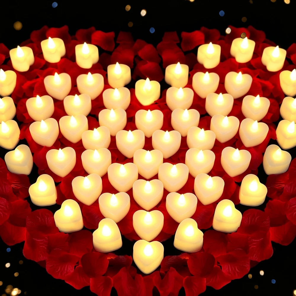 24-Pack Flameless LED Heart Tea Light Candles – Wedding Decor