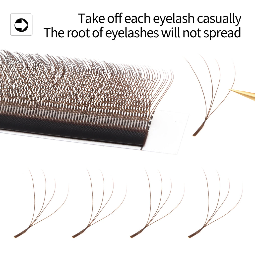XIUSUZAKI Brown 4D W-Shape Premade Fan Eyelash Extensions