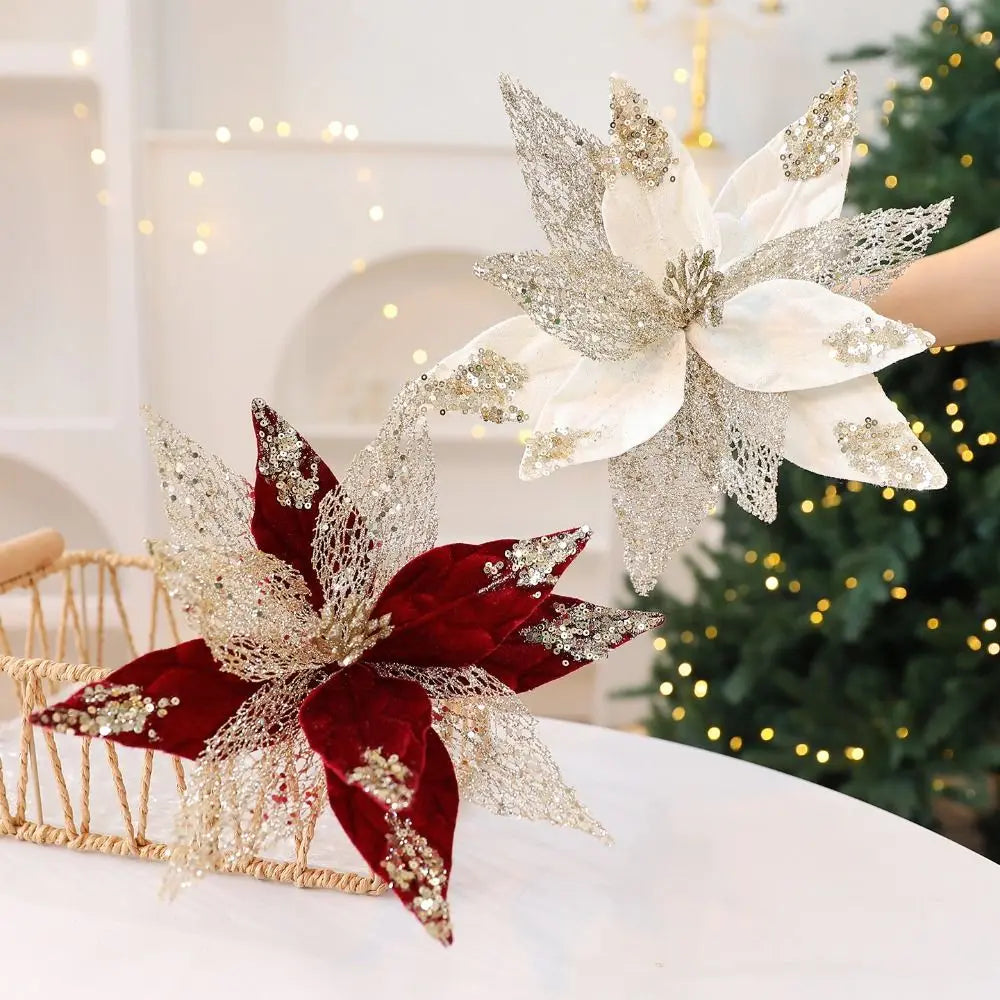 Glitter Poinsettia Artificial Christmas Flower 29cm | Festive Décor