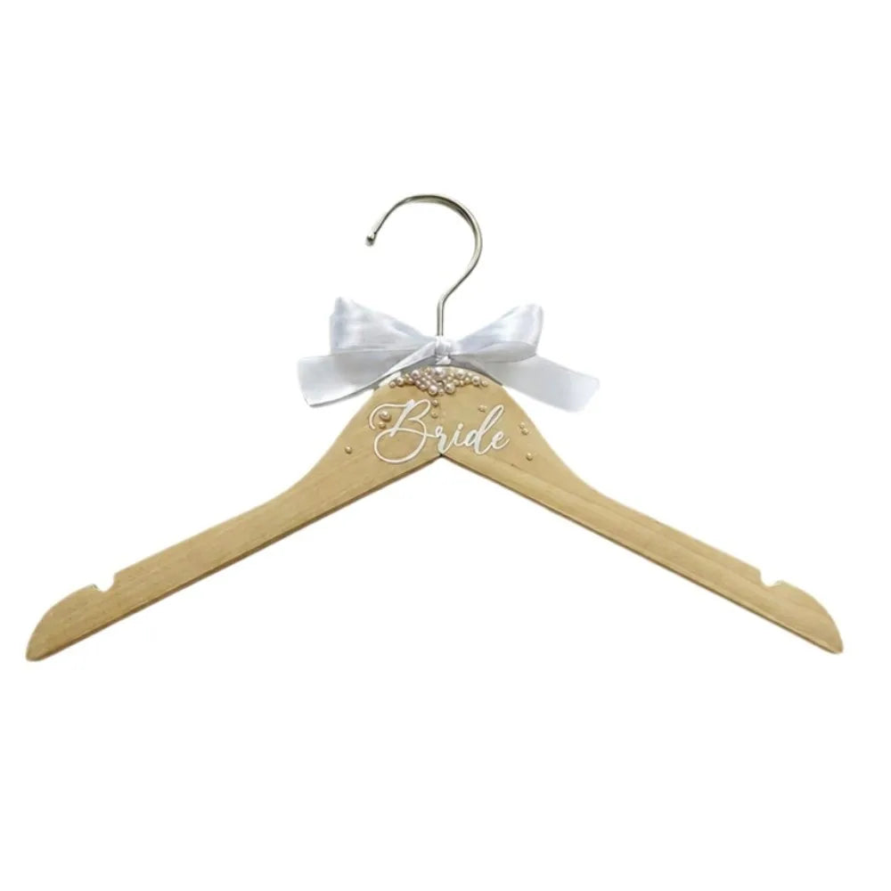 Wooden Bride Hanger Faux Pearl Butterfly Knot Wedding Dress