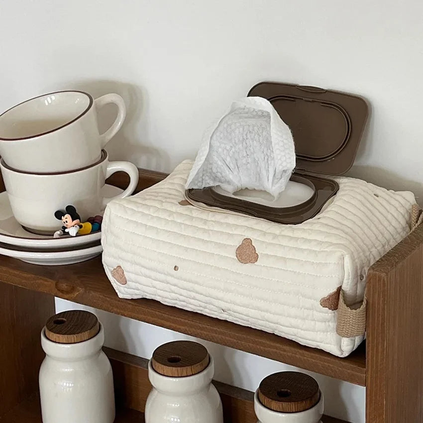 Cartoon Bear Flip Tissue Box Car Hanging Wet Wipes Holder