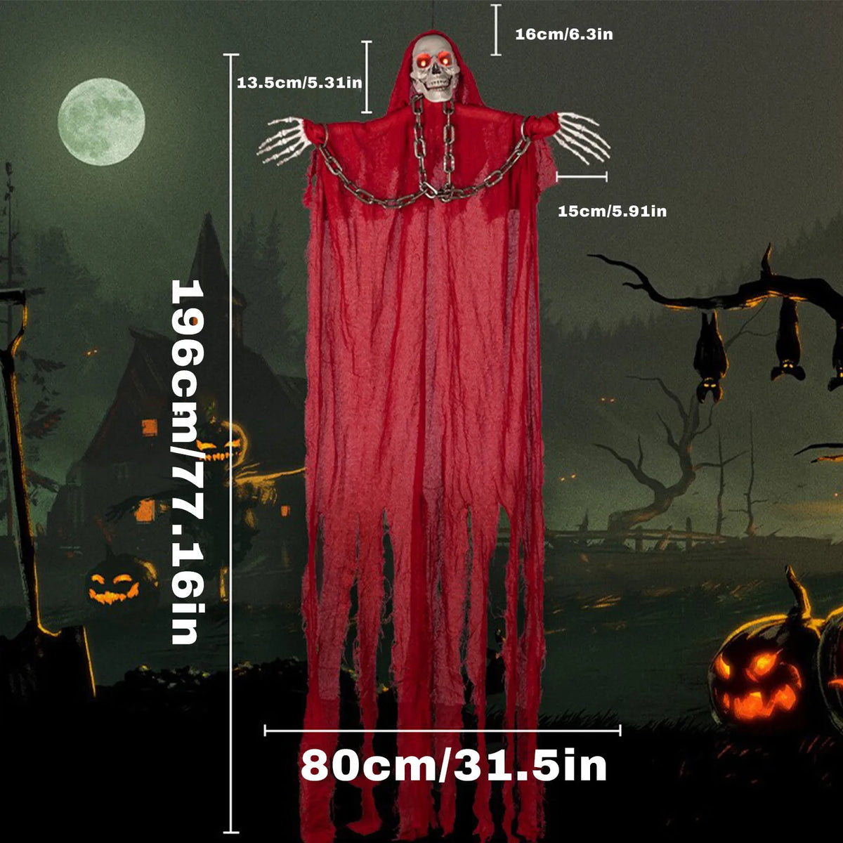 Hanging Grim Reaper Skeleton Decor – Glow in Dark Halloween Prop