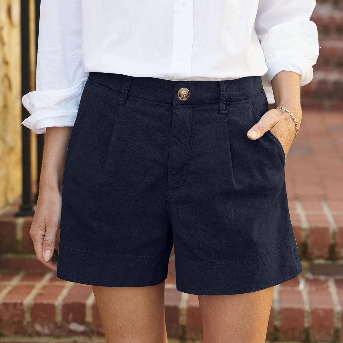 Women's Linen Shorts High Waist Wide Leg Beach Shorts & Pockets