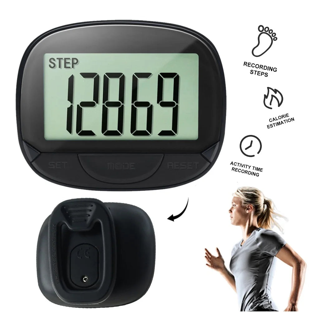 VIBE Clip-On Pedometer LCD Step Counter for Walking & Running
