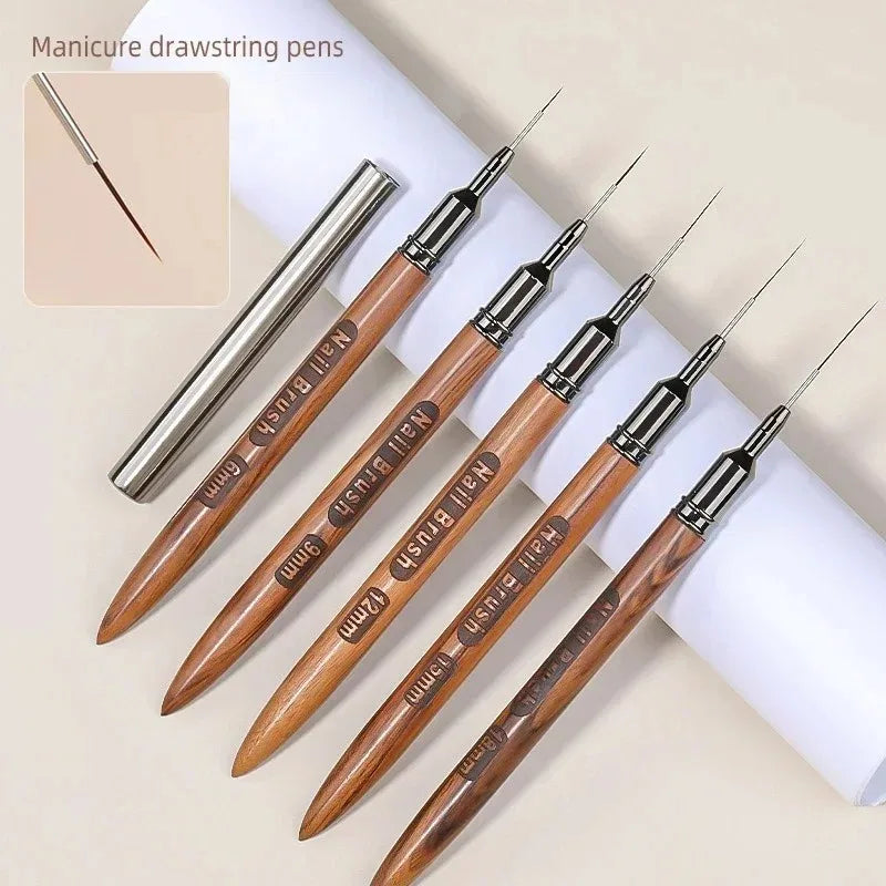 5-Pack Wood Handle Gel Nail Art Liner Brushes – UV Manicure Set