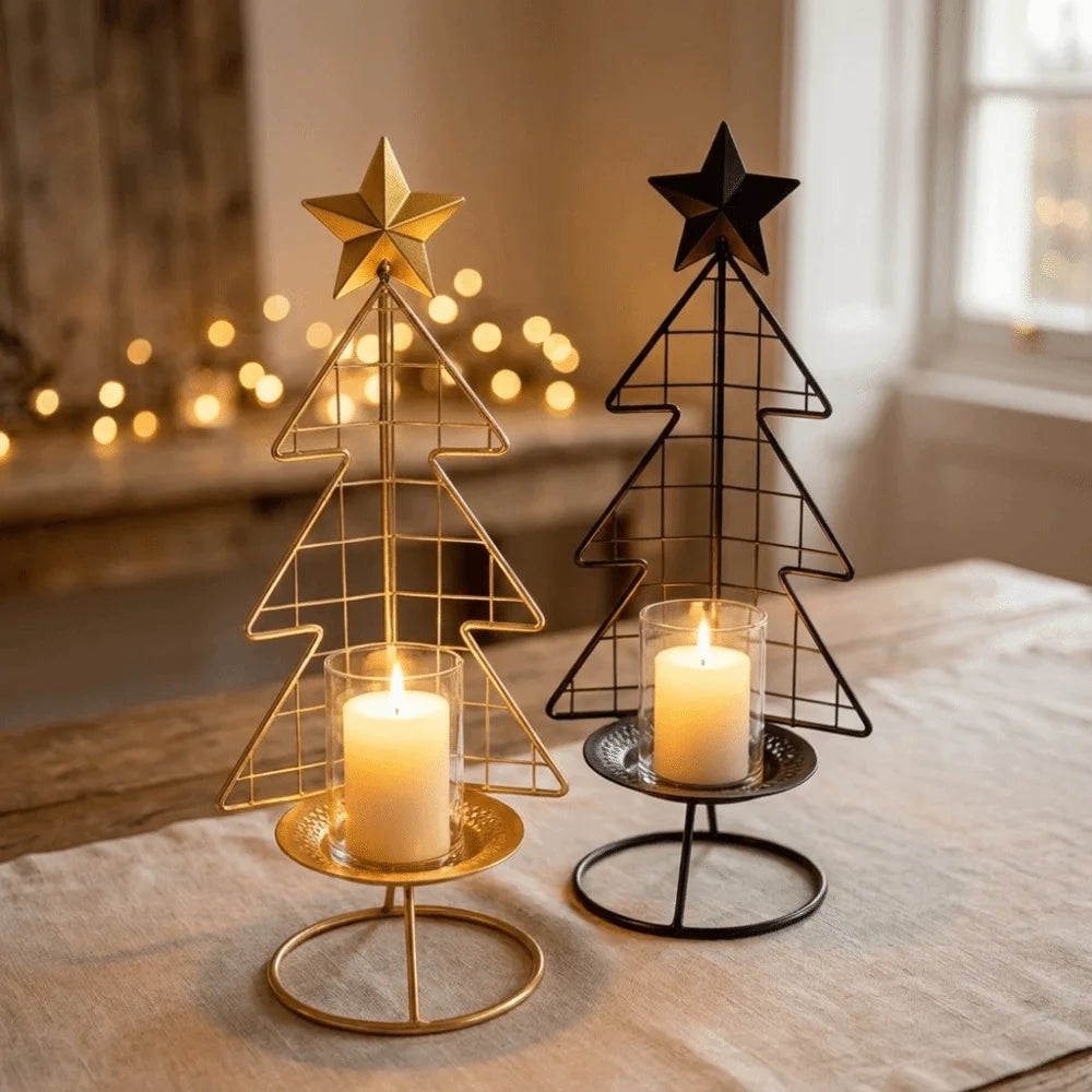 Christmas Iron Candle Holder – Festive Tabletop Ornament 33cm