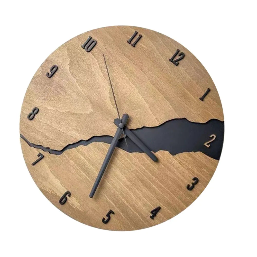 12-Inch Wooden Wall Clock – Silent Cracked Wood Texture