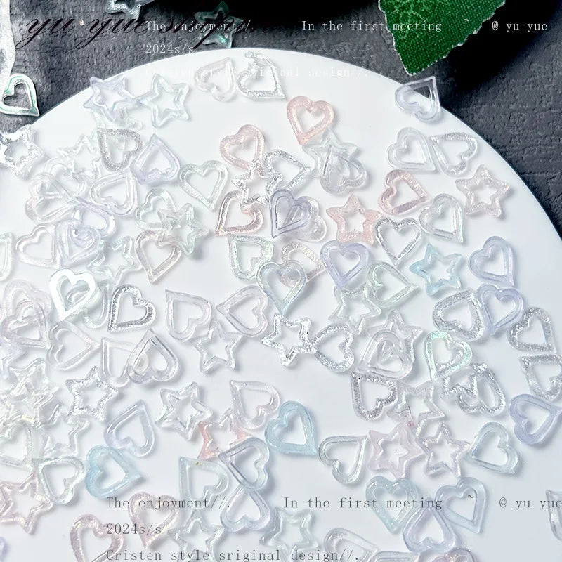 20Pcs 3D Resin Nail Art Charms – Heart & Star DIY Decor