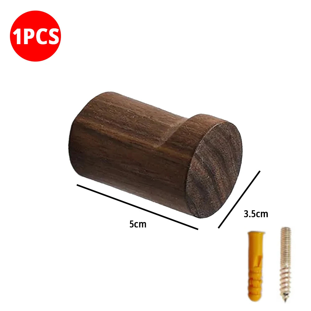 Walnut Wood Wall Hooks for Coats, Hats, Keys & Bags