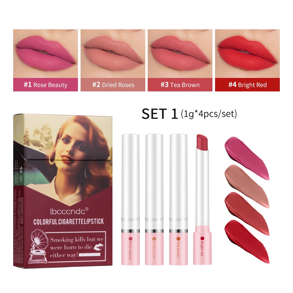ibcccndc 4-Pc Matte Lipstick Set – Waterproof Long-Lasting Lip Glaze