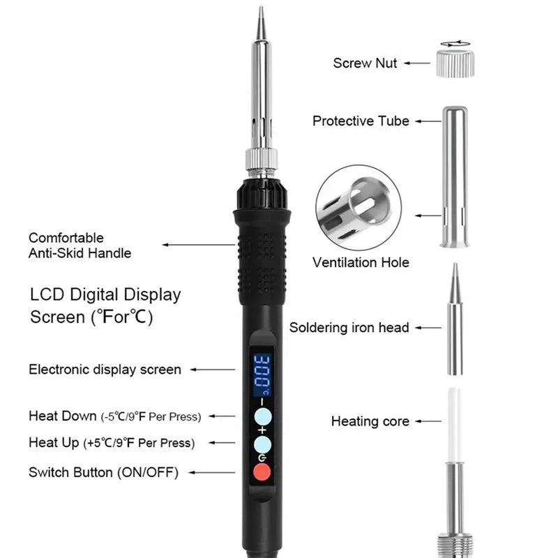 90W Digital Soldering Iron Heat Set Insert Tool Kit M2–M8