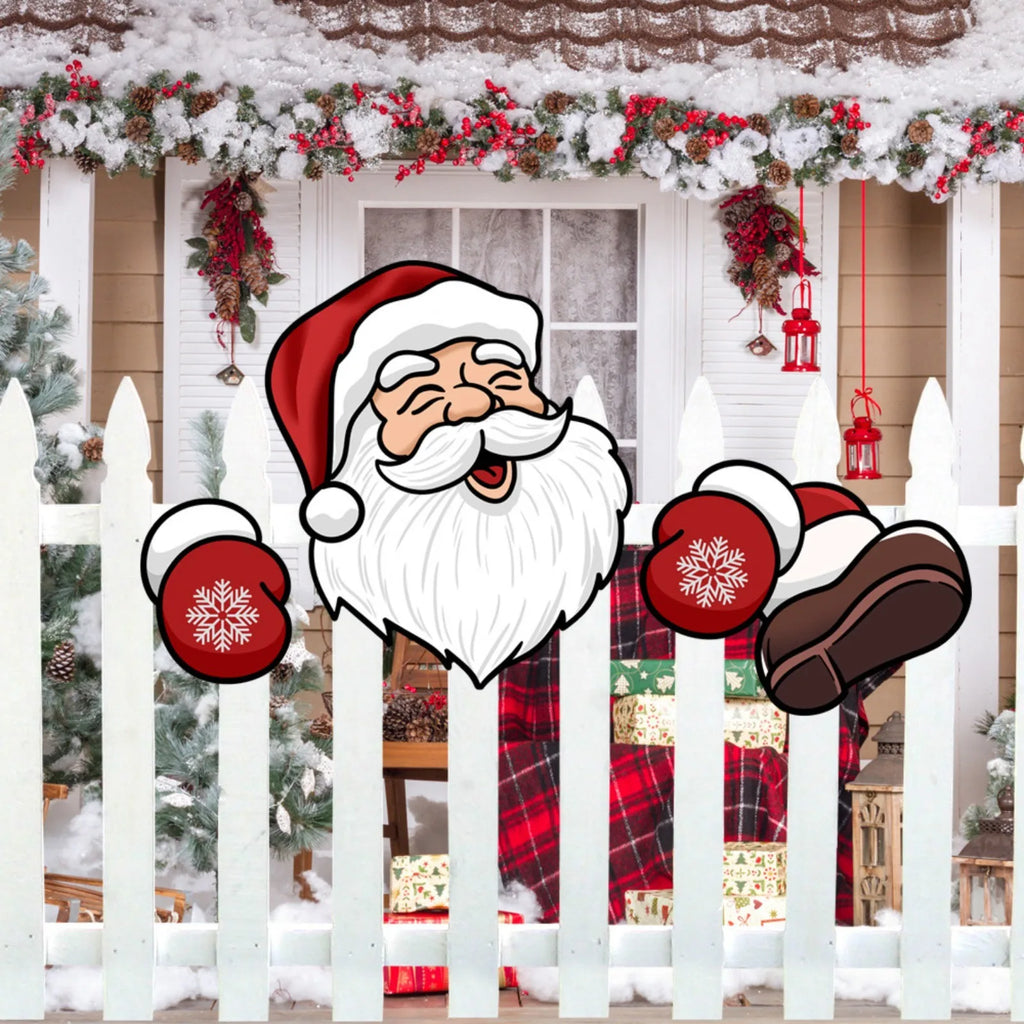 Santa Claus Fence Peeks Christmas Outdoor Decoration PVC Set