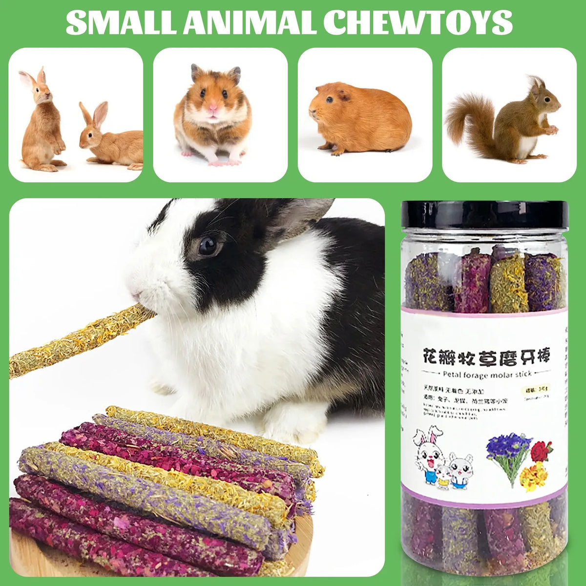 Natural Petal Grass Chew Sticks for Rabbits & Hamsters