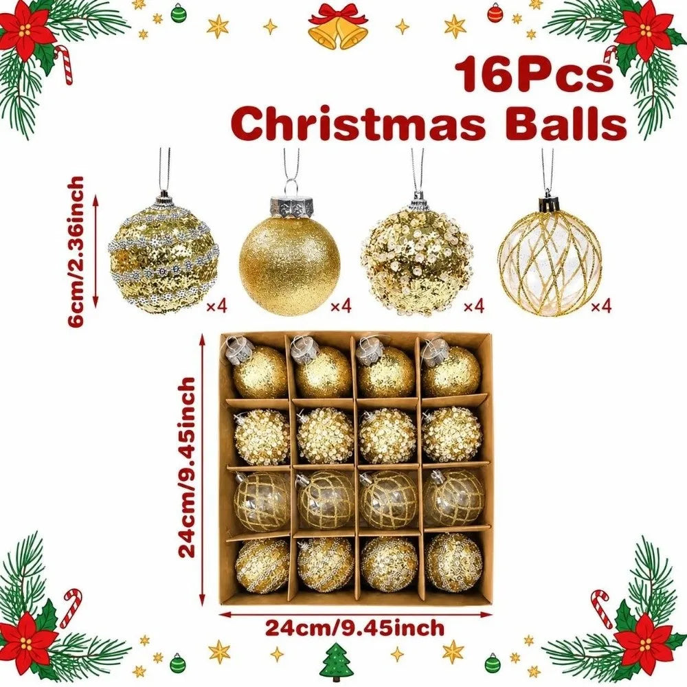 16-Pc 6cm Painted Christmas Ball Ornament Set – Plastic Baubles