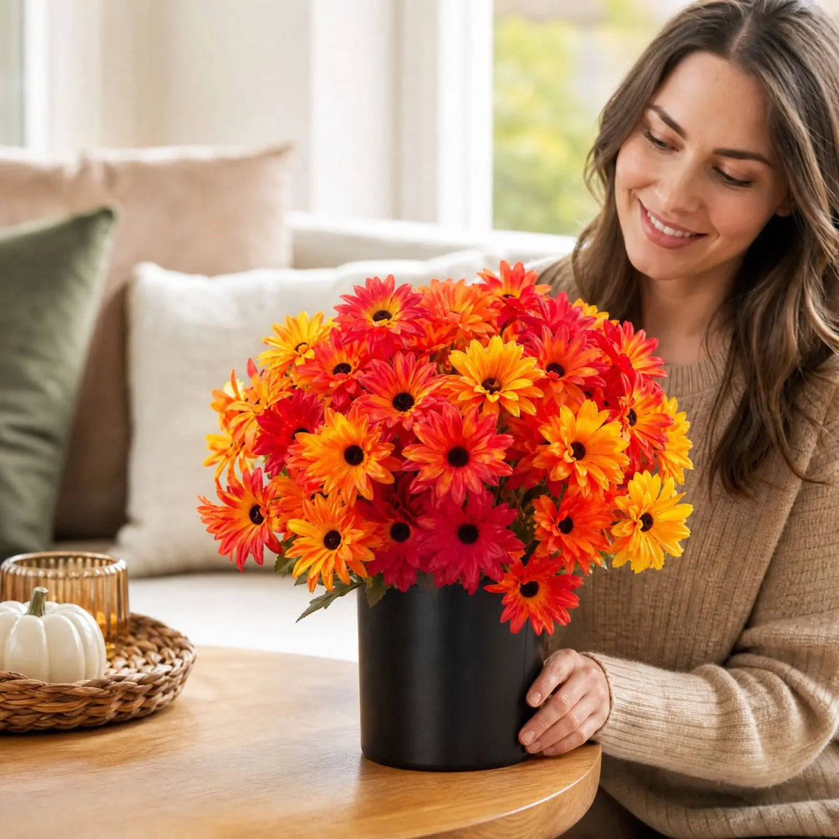 Artificial Potted Cosmos Flower Arrangement – Fall Home Decor
