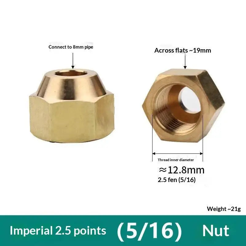 Brass Flare Nut HVAC AC Pipe Fitting 1/4" 3/8" 1/2" 5/8" 3/4"