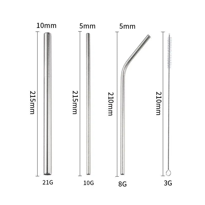 4-Pack Reusable Stainless Steel Straws with Cleaner Brush