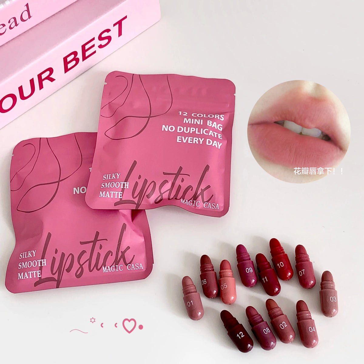 Magic Casa 12-Color Matte Lipstick Set – Long-Lasting Lip Color