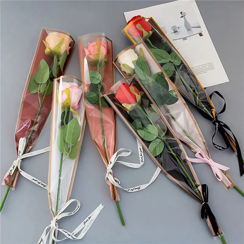100-Pack Black Single Rose Sleeves – Floral Bouquet Wrapping Bags