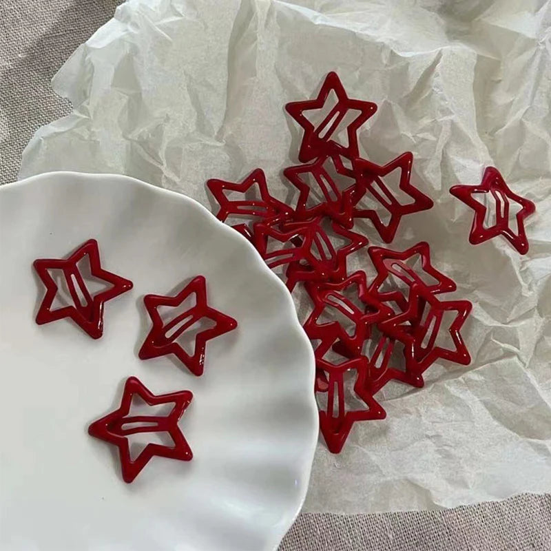 5-Pack Red Star Metal Snap Hair Clips Barrettes for Women