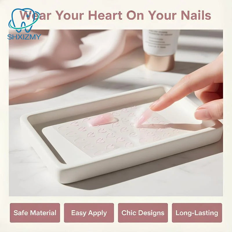 3D Heart Nail Art Stickers – Gold Silver Love Decals DIY