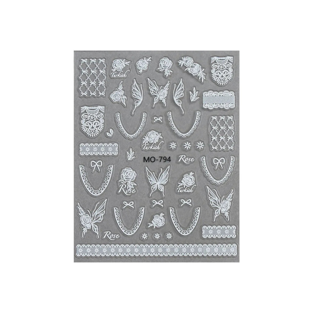 3D Lace Nail Stickers – Vintage Rose Bow Butterfly Decals