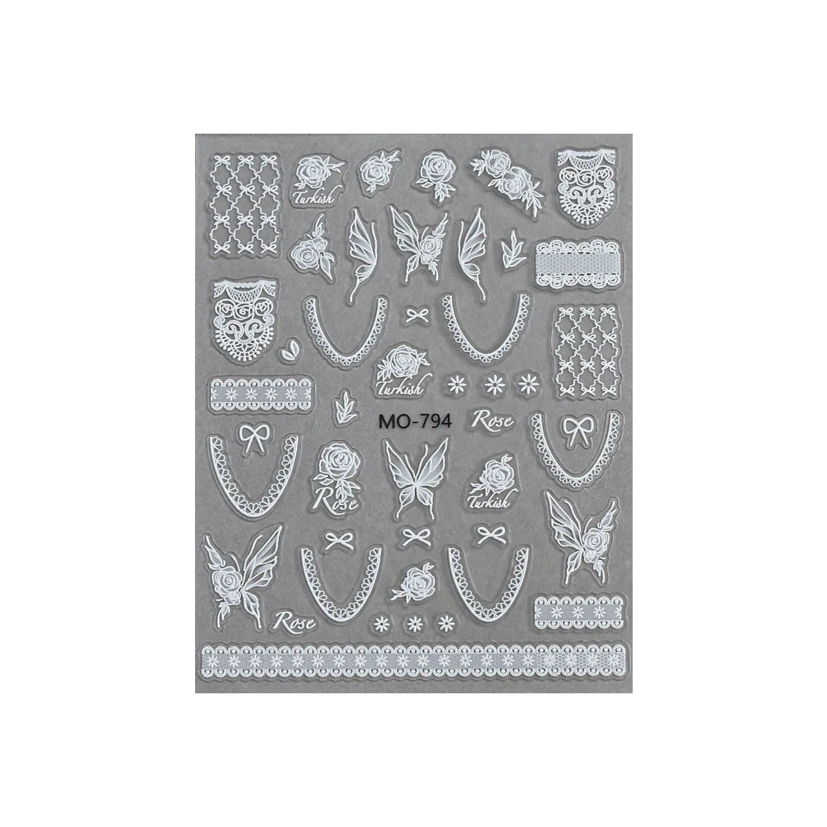 3D Lace Nail Stickers – Vintage Rose Bow Butterfly Decals
