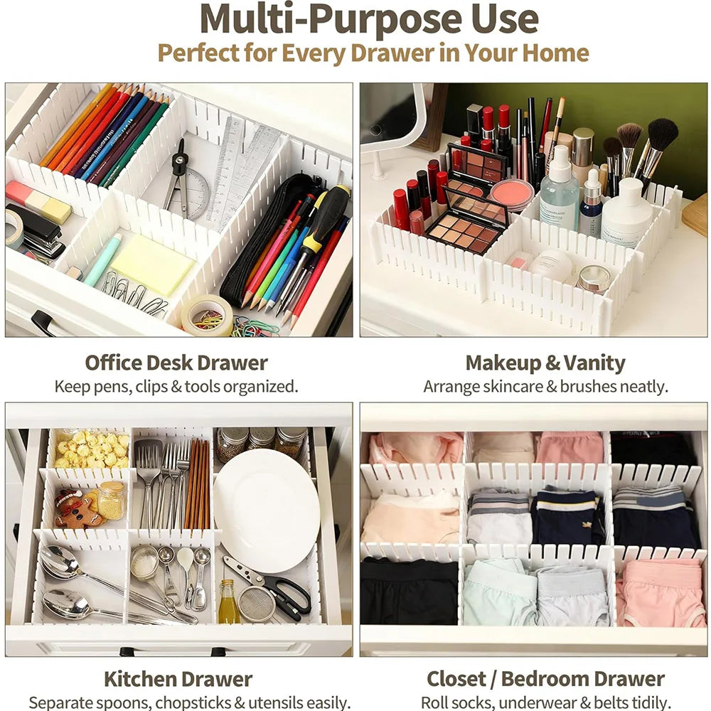 4-Pack Adjustable Plastic Drawer Dividers & Organizer