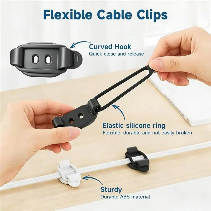 Self-Adhesive Cable Management Clips – 10-Set Reusable Cord Organizer