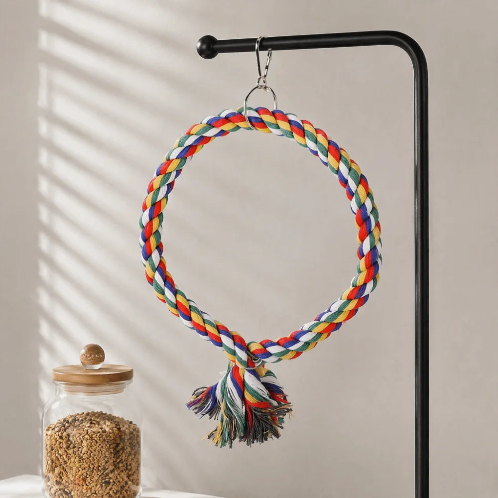 Colorful Cotton Rope Bird Swing Toy – Round Climbing Perch
