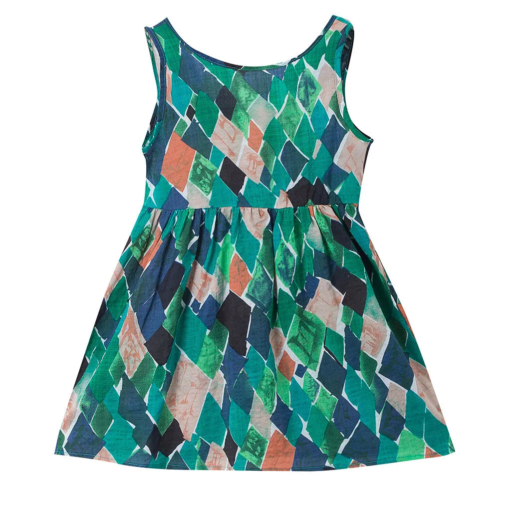 Girls Colorful Printed Sleeveless Sundress – A-Line Summer Dress