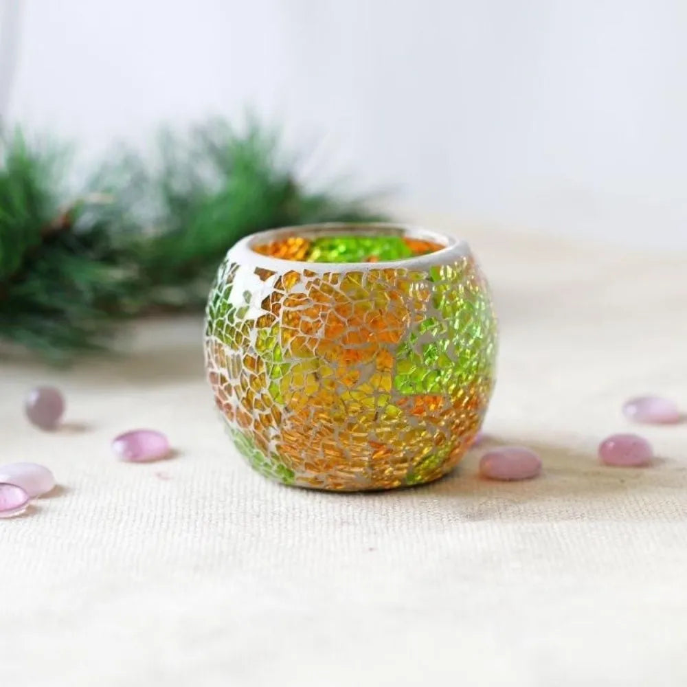 Mosaic Glass Candle Holder Round Bowl Votive Tea Light