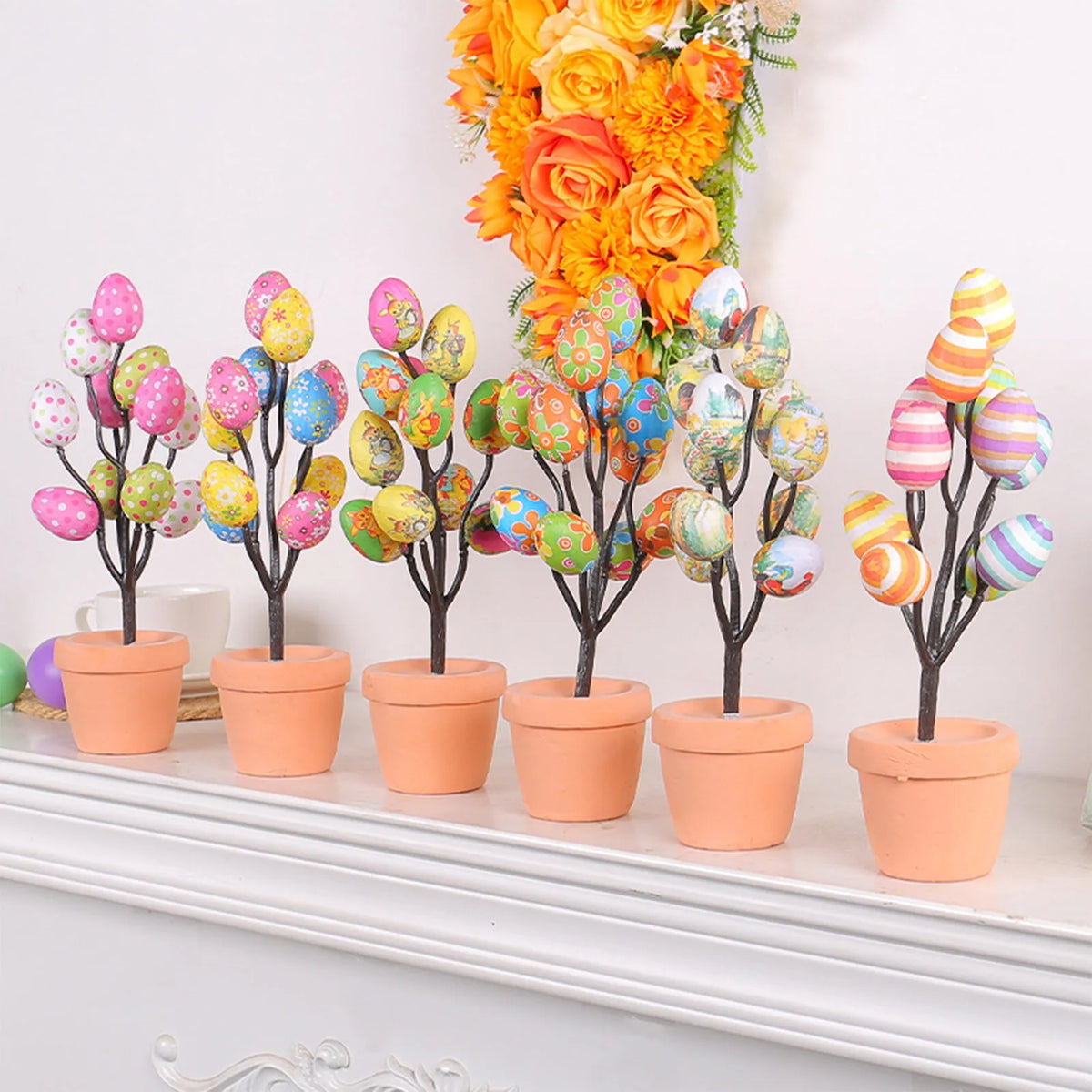 Easter Egg Tree Potted Ornament – 20 Colourful Simulated Eggs