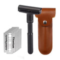 Adjustable Double Edge Safety Razor for Men + 5 Blades & PU Bag