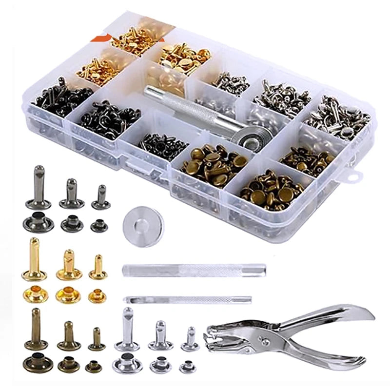 360-Set Brass Double-Sided Rivet Kit 6mm 8mm + Tools