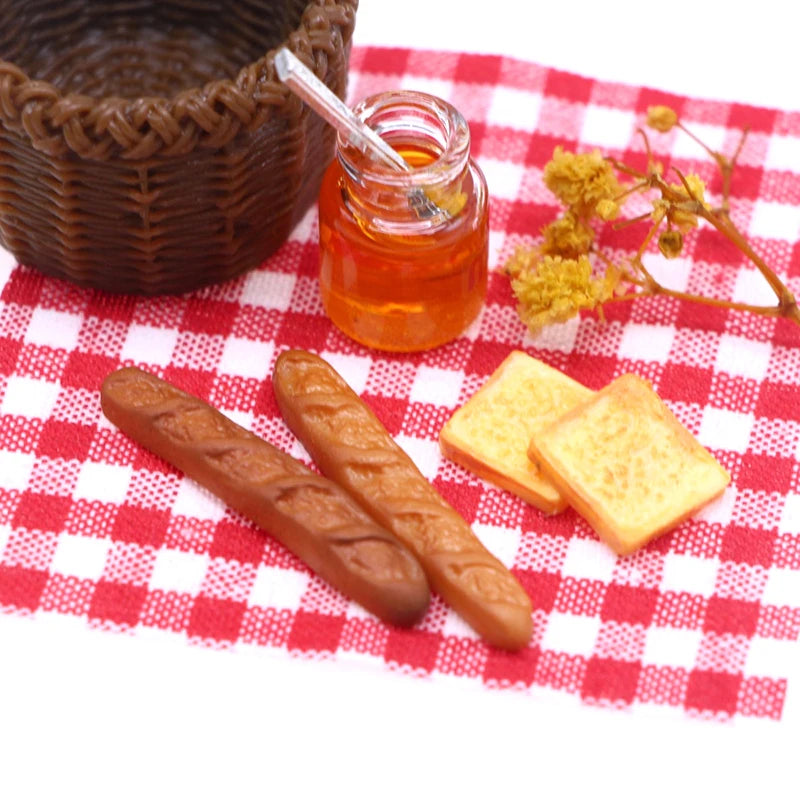 1:12 Dollhouse Mini Food Picnic Basket Set – Bread & Honey