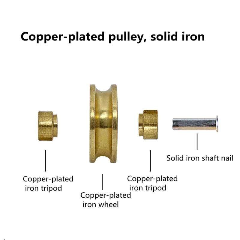2-Pack Copper Sliding Door Roller Pulleys – Flat & Concave Wheel