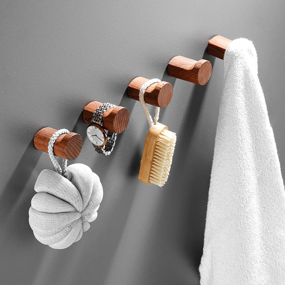 Walnut Wood Wall Hooks for Coats, Hats, Keys & Bags