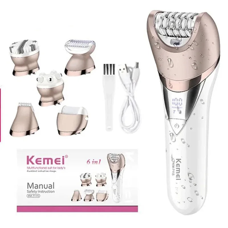 Kemei 6-in-1 Women's Epilator & Body Shaver Set KM-7115