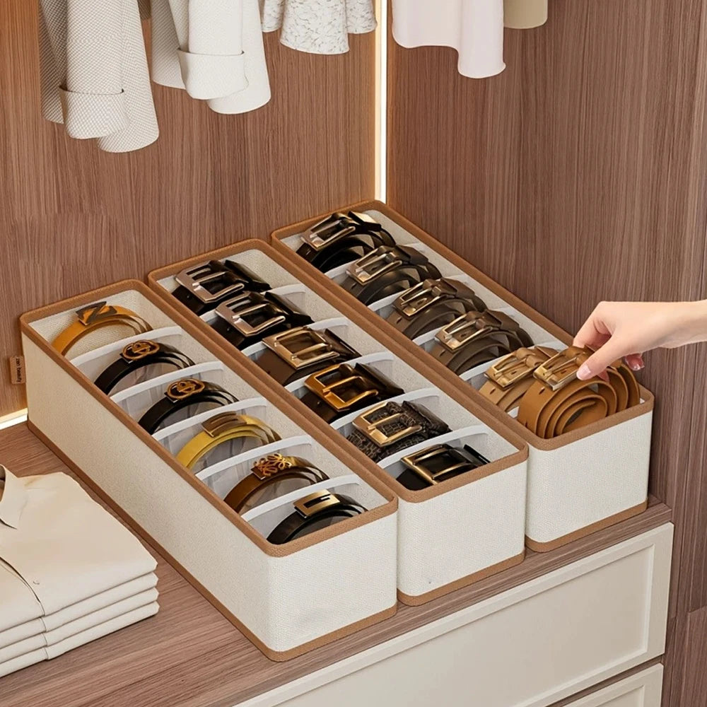 KindFuny 6-Compartment Belt & Tie Drawer Organizer Box