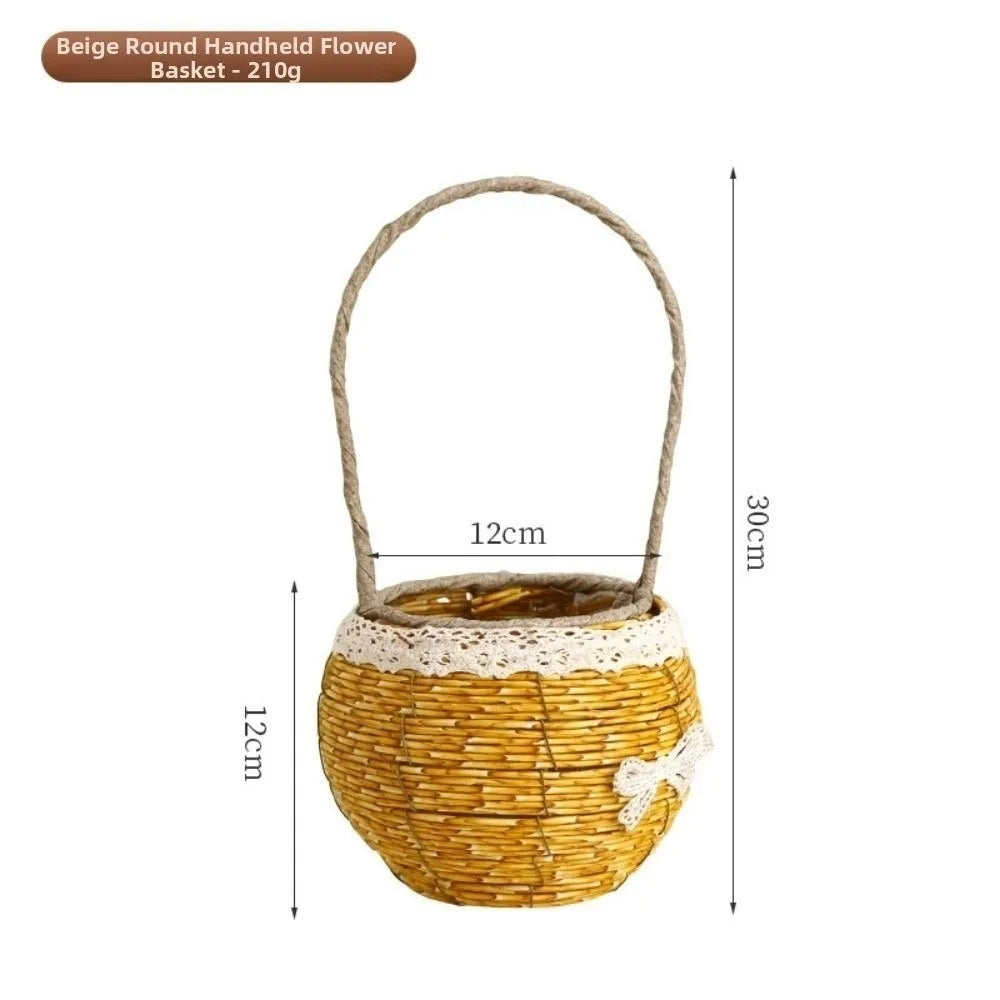 Handwoven Imitation Rattan Storage Basket with Handle – 2 Colors
